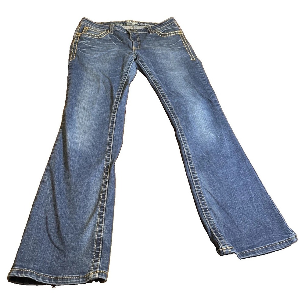 Wrangler Rock 47 Womens Jeans 32x32 Bootcut Low Rise Blue Embroidered Western